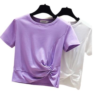 China Anti-wrinkle Summer O-neck T-shirt Casual Shorts Sheaths Solid Color High Quality Simple Women's Tops for sale