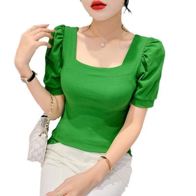 China Anti-wrinkle summer pure color fashion casual simple women's short sleeve slim elegant soft ladies top for sale