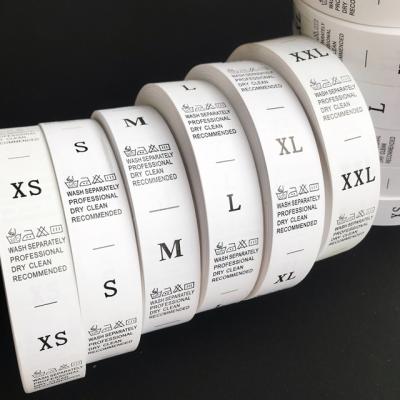 China Sustainable Wholesale Custom White Garment Care Labels Washable Garment Size Labels (XS-XXL) Labels for sale