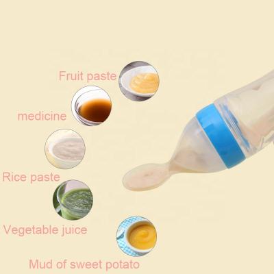 China Squeeze Free Newborn Food Silicone Cereal Spoon Bottle Feeder PVC Cereal Rice Paste Bottle Dispensing Feeder for sale