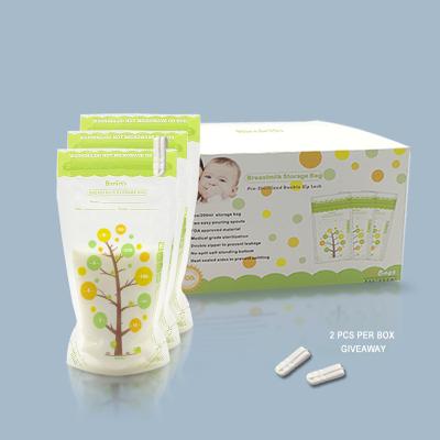 China BPA Free Breast Milk Storage Bags Leak Proof 8oz 250ml GAMA Pre Sterilized Bimirth Green Don 2 Staples Breast Milk Bag for sale