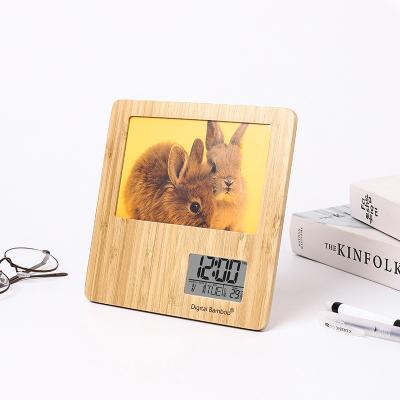 China Art Deco Amazon Hot Products Bedside Desk Decorations Digital Led Alarm Clock Led Wooden Desk Clock With Picture Frame for sale