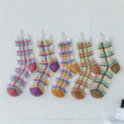 China Sustainable Custom New Product Colorful Soft Cotton Socks Fashion Style British Pattern Female Socks for sale