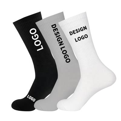 China Moq Viable Custom Sport Stocking Socks Custom Logo Design Embroidery Jacquard Breathable White Men Tube Socks for sale