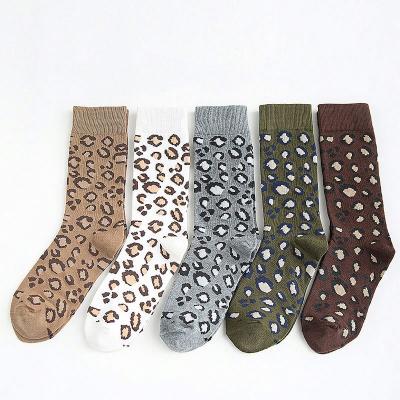 China Lovely Grain Women Crew Socks Women's Casual Leopard Socks Antibacterial Custom Funny Animal Socks Women's Socks for sale