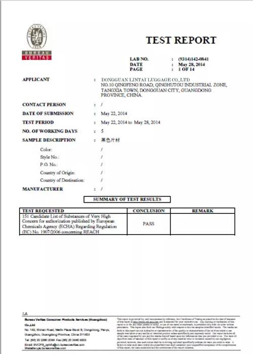 Test Reports - Dongguan Lintai Luggage Co., Ltd.