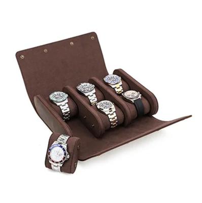 China High Quality Handcrafted Travel Watch Roll Slide 6 Slot Vintage Real Leather Watch Box zu verkaufen