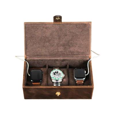 China 3 Slots Luxury Double Open Watch Box Case Cow Leather Watch Travel Case Storage Organizer Box zu verkaufen