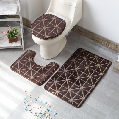 China Non Slip Bathroom Absorbent Cover 3d Washable Embossed Toilet Mat Set With Lid Cover for sale