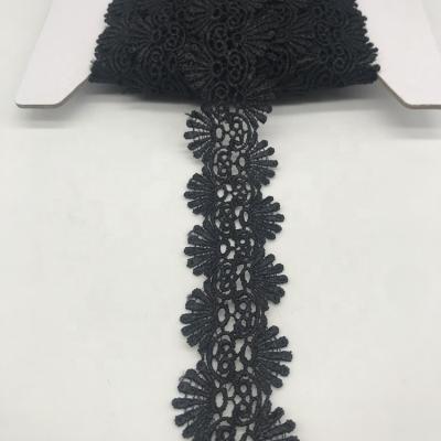 China Wholesale Water Soluble Black Lace Trim Polyester Embroidery Flower Lace Trimming For Garment for sale