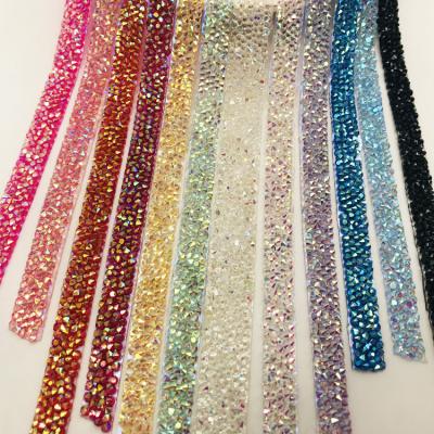 China Wholesale Shinning Rhinestone Rhinestone Resin 1cm Crystal Bridal Trim Hot Fix Trimming For Bag Shoes Garment Accessories for sale