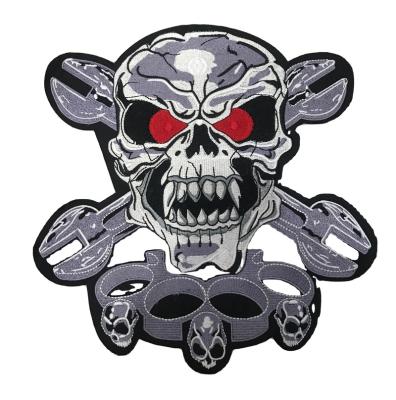 China Large Large Viable Wholesale Punk Style 3D Iron On Skull Embroidery Patches For Jacket for sale