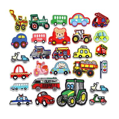 China Viable Wholesale Embroidered Iron On Car Forklift Excavator Motorcycle Bulldozer Cartoon Patches for sale