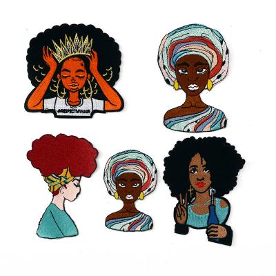 China Viable Cartoon African Sexy Lady Girl Iron On Embroidery Patch Black Girl Patches For Jeans for sale