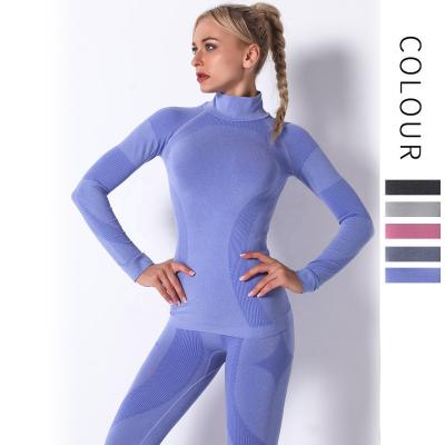 China Antibacterial Quick Dry Running Seamless Yoga Workout Tops Tight Striped Sports Shirts Long Sleeve Top for sale