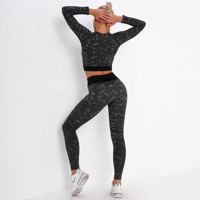 China 2020 Antibacterial Printed Seamless Set Long Sleeve Tops Two Piece Set Fitness Leggings Women Clothing for sale