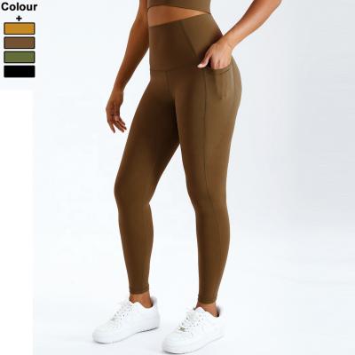 China Antibacterial High Waist Tummy Control Leggings With Pockets Yoga Pants Women's Gym Butt Leggings Crac! crack! for sale