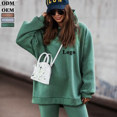 China Antibacterial Women's Tracksuit Suit Hoodies Long Pants Set Autumn Loose Drop Shoulder Sweatpants Two Piece Set for sale