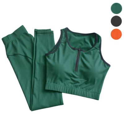 China Antibacterial Active Wear Sets High Waist Solid-Color With Zipper Yoga Set Girls' Clothing Sets for sale