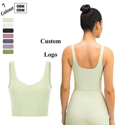 China Antibacterial women grow tank with shelf built in bra workout top with removable padded sports aplet bra for sale