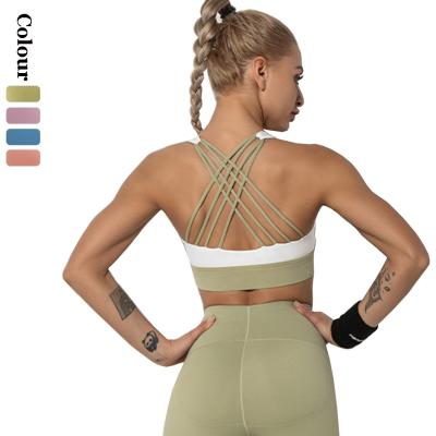 China Antibacterial Sports Bra Yoga Fitness Tops For Women Gym Running Strappy Sporty Vest Sports Tops Top for sale