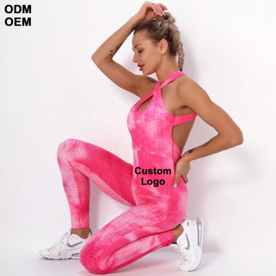 China Antibacterial Women Gym Fitness Sets Tie Dye Yoga Sports Set Workout Overalls Fitness Clothing for sale