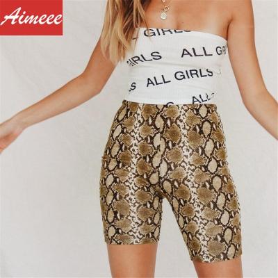 China Antibacterial Snakeskin Printing High Waisted Spandex Yoga Shorts Women for sale