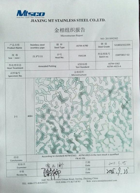 Microstructure Report - Jiaxing MT stainless steel co.,ltd.