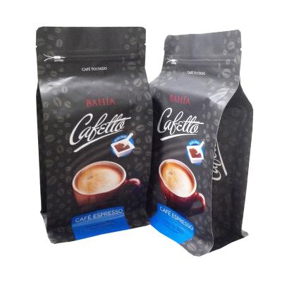 China Food Custom Printed Ziplock Flat Bottom Biodegradable Empty Coffee Bags With Valve And Zipper for sale