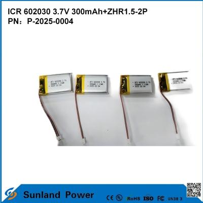 Κίνα 602030 3.7V 300mAh+ZHR1.5-2P μπαταρία από Ultra-thin Design Ευέλικτη συμβατότητα Ιδανική για διάφορες μικρές έξυπνες συσκευές, όπως ακουστικά Bluetooth, φορητές συσκευές και φορητό ιατρικό εξοπλισμό. προς πώληση