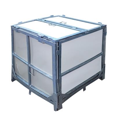 China Eco-friendly Rugged Durable Stainless Steel IBC Iron Tank 1000 Liter Food Grade Liquid Transport Case Storage Folding Sturdy Iron Box for sale