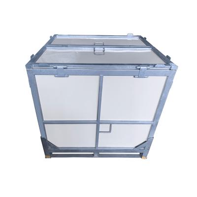 China Eco-Friendly Collapsible Box 1000kg Metal IBC Vegetable Oil Tank IBC Cover Steel Lockable Turnover Box Eco-Friendly Transport Logistics Lockable Box for sale