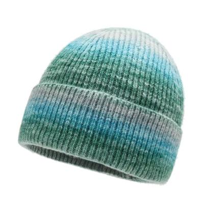 China Fashion warm hat \ winter fashionable comfortable \ durable gradient than women's warm fashion universal and comfortable soft gradient knitted hat men for sale