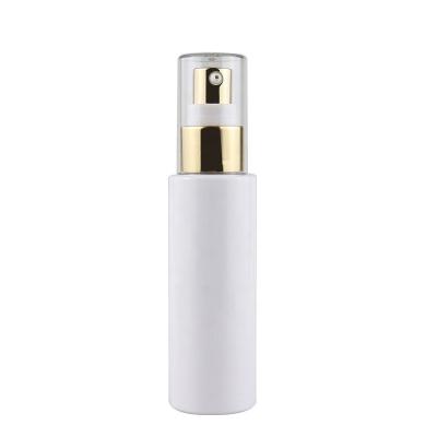 China Cosmetic 2 oz white plastic pet perfume spray bottle with high quality gold sprayer for sale