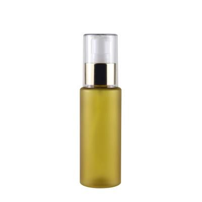 China Cosmetic Spray Body Cream Containers Frosted Spray Bottle 80ml Plastic With Gold Cap Cartons Screen Printing Pet Makeup Packaging for sale