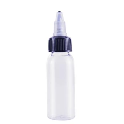 China BEAUTY PACKAGING 30ml PET Clear Pointed Mouth E Liquid Bottle With Essential Oil Cartons Black Screen Printing Plastic Beauty Packaging PET HS A008 for sale