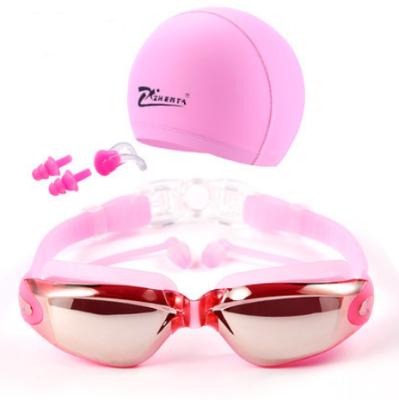 China Waterproof Swim Goggles Set With Anti Fog UV Protection Adjustable Swimming Goggles Swim Cap For Girls Women Men for sale