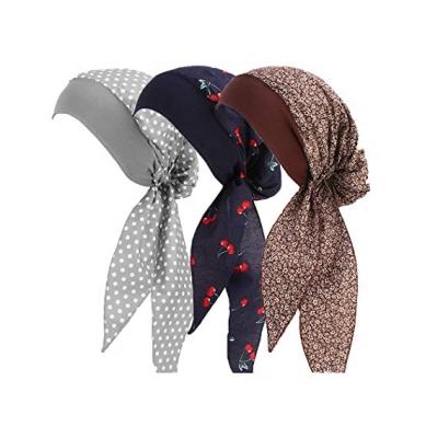 China Fashion Women's Chemo Hat Turban Pre Tied Flower Elastic Band Bandana Head Scarf for sale