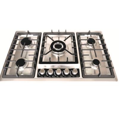 China Hotel China Kitchen Appliances 5 Burner Stainless Steel Cooktop bulit-in Gas Stove Manufacturers for sale