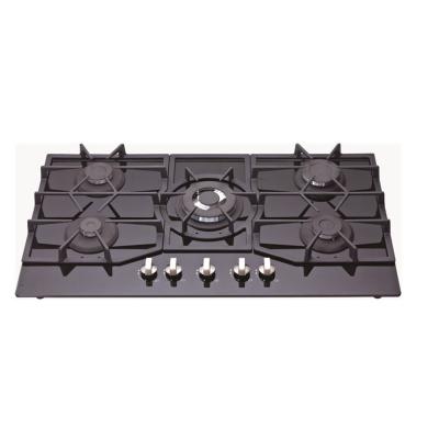 China Household tempered glass 5 burner built-in LPG gas cooktops propane stove gas hob for sale