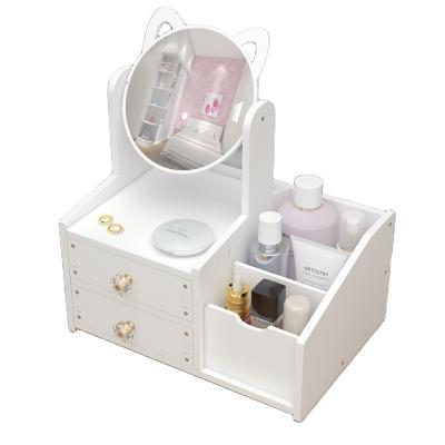 China Woodiness Sustainable Hight Quality Makeup Organizer Drawers Cosmetic Storage Box With Mirror for sale