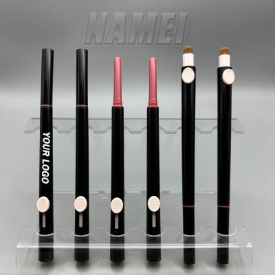 China Plastic Lip Liner Pencil Holder Eyebrow Pencil Packages Cosmetic Container Packaging Tube With Push-pull Lip Brush for sale