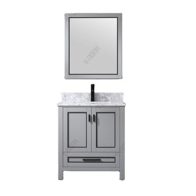 China 30inch Gray Finish Cabinet Free Standing Modern Solid Wood Single Sink Bathroom Vanity for sale