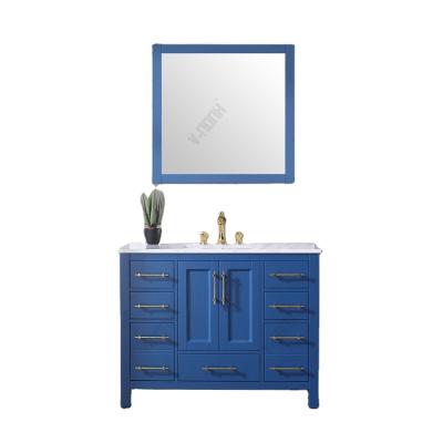 China Modern Stylish Blue Bathroom Cabinet Solid Wood Thailand Bathroom Vanity 42inch Best Selling for sale