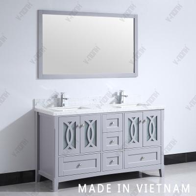 China Modern Luxury Marble Floor Top Solid Wood Bathroom Cabinet Vanity for sale