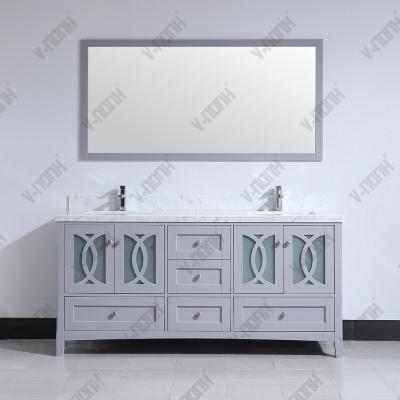 China 72 Inch Modern Best Selling USA Style Popular Vietnam Bathroom Cabinet Gray Bathroom Vanity With Marble Top for sale