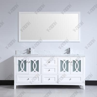 China Modern Best Selling Vietnam 72 Inch USA Style White Bathroom Cabinet Bathroom Vanity With Marble Top for sale