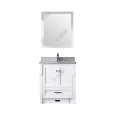 China Carrara Indonesia Vietnam 30inch Bathroom Vanity Modern Dovetail Cabinet Single Drawer Box White Top Modern Vanity for sale