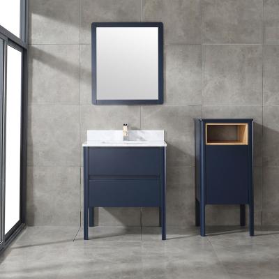 China 30 Inch Modern Single Bathroom Sink Cabinet Navy Blue Bathroom Vanity for sale