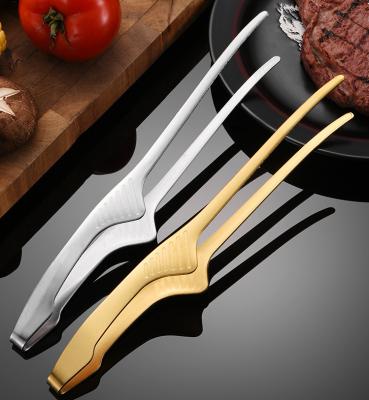 China Easily Cleaned Wholesale Korean Style Stainless Steel Steak Steak Clip Gold Factory BBQ Tongs for sale